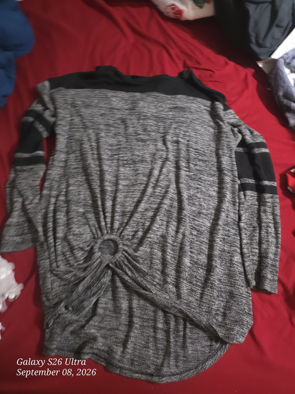 Macy's Women's Gray Knot-Front Long Sleeve Top